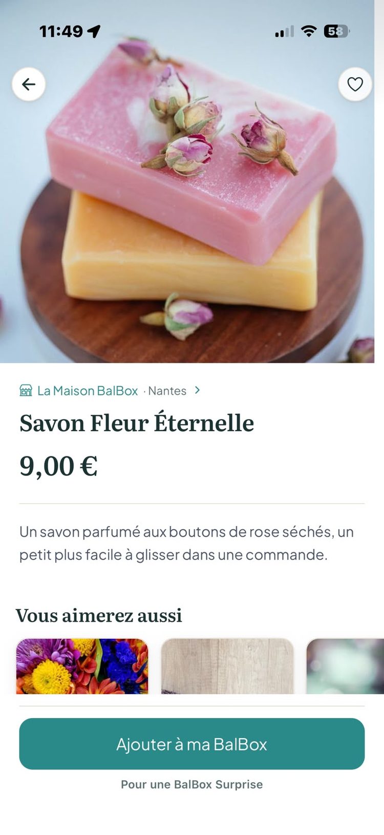 Fiche produit dans l'app BalBox