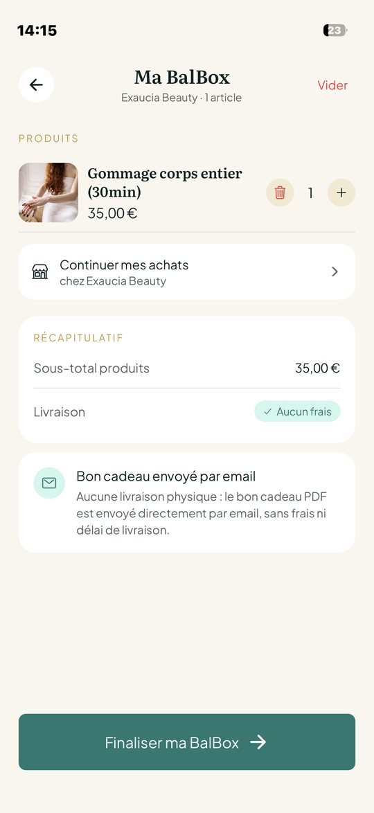 Bon cadeau envoyé par email
