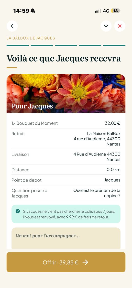 Récapitulatif avant l'envoi